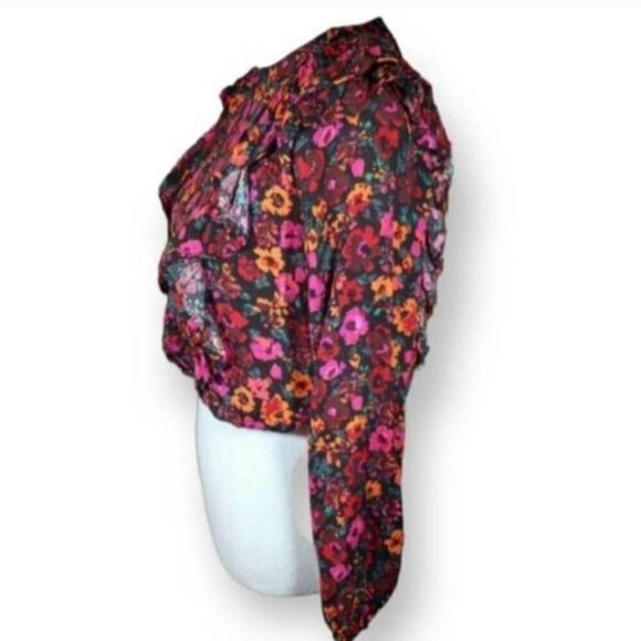 WILD FABLE ORANGE, PINK, & BLACK RUFFLE LONG SLEEVE CROP TOP SZ.XS EUC. - Picture 3 of 6